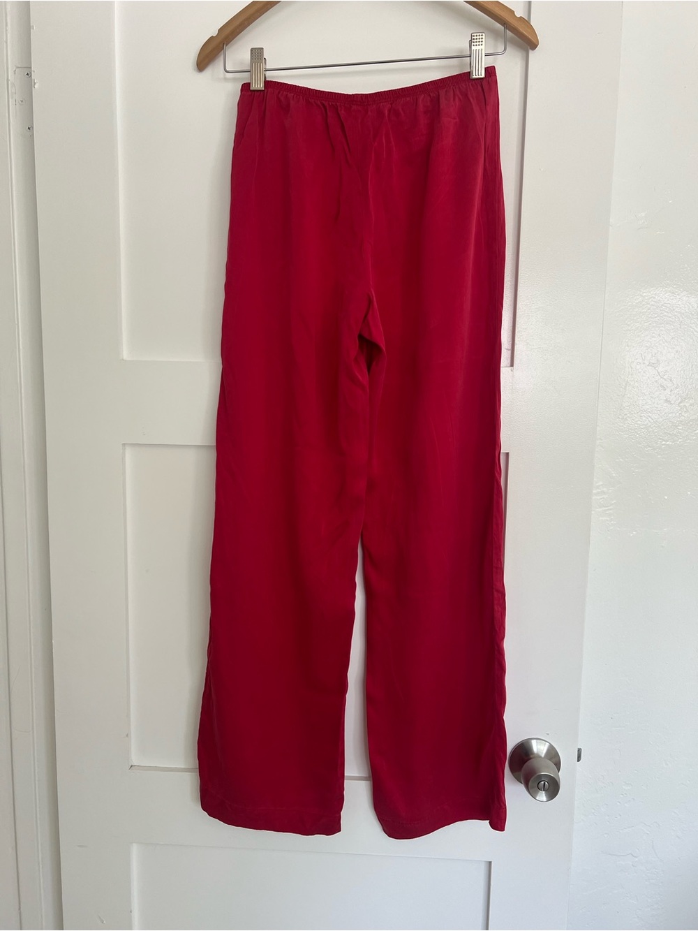 DONNI. Silk Vibrant Red Wide-Leg Pull-On Pants
